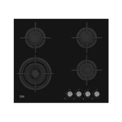 Beko - Table Verre Gaz 60cm 4 Foyers Noir - Hilw64222s