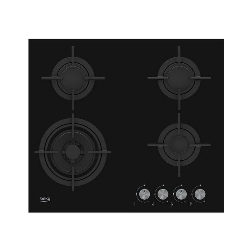 Beko - Table Verre Gaz 60cm 4 Foyers Noir - Hilw64222s