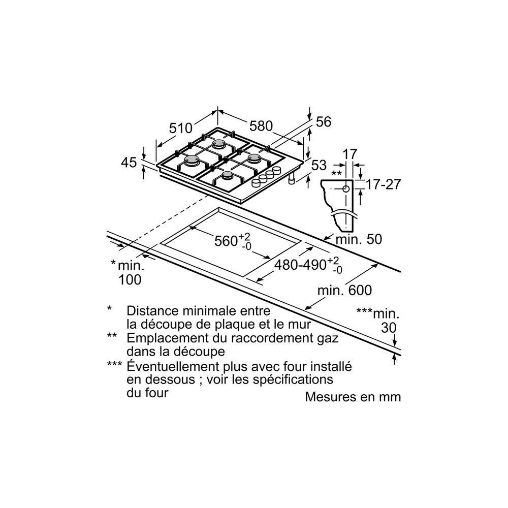 Bosch Table Inox Gaz 60cm - Pbp6b5b80 – Image 2
