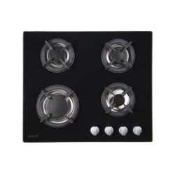 Beldeko BTG4Z-F01VNO/B Plaque Gaz 3000W 4 Foyers Verre Noir