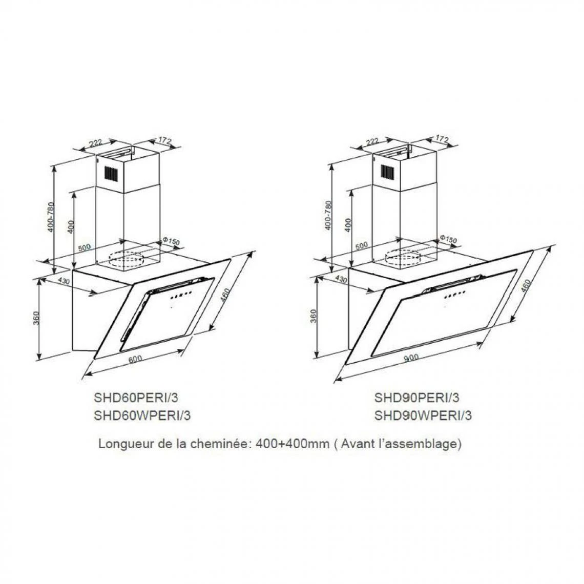 Hotte Décorative SIGNATURE SHD90WPERI/3 90cm Inox – Image 4
