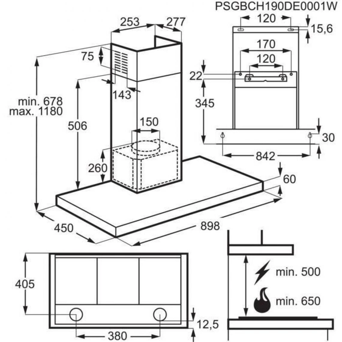 Hotte Décorative Murale 90cm 68db 600m3/h Noir - Lft429k - ELECTROLUX – Image 3