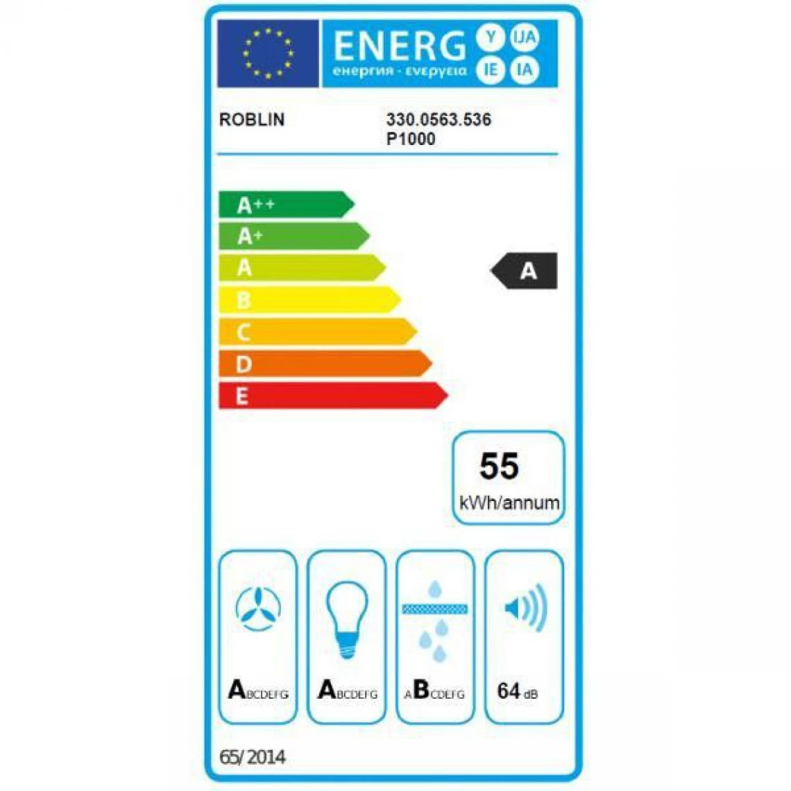 Hotte Décorative Inclinée 80cm 580m3/h Blanc - 5630306 - ROBLIN – Image 2