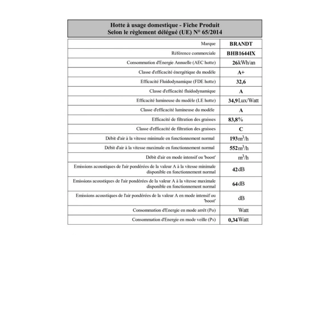 Hotte Décorative BRANDT BHB1644IX – Image 2
