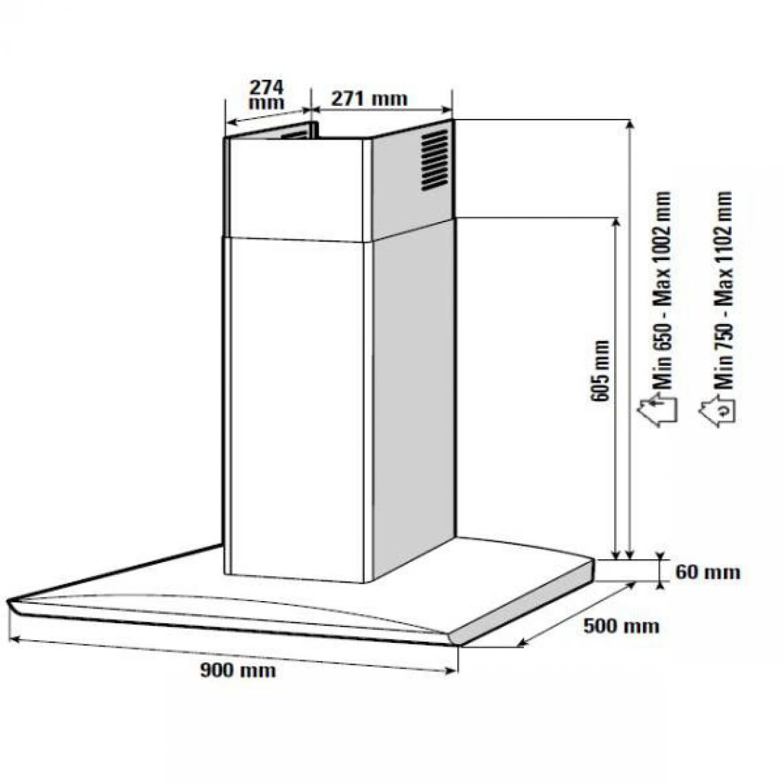 Hotte Décorative Murale 90cm 63db 435m3/h Inox - Shr9902x - SAUTER – Image 2