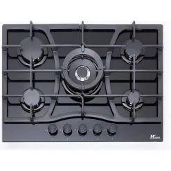 Plaque De Cuisson Gaz HUDSON - 5 Feux - 70cm - HTGBF 5 VN - Verre Noir