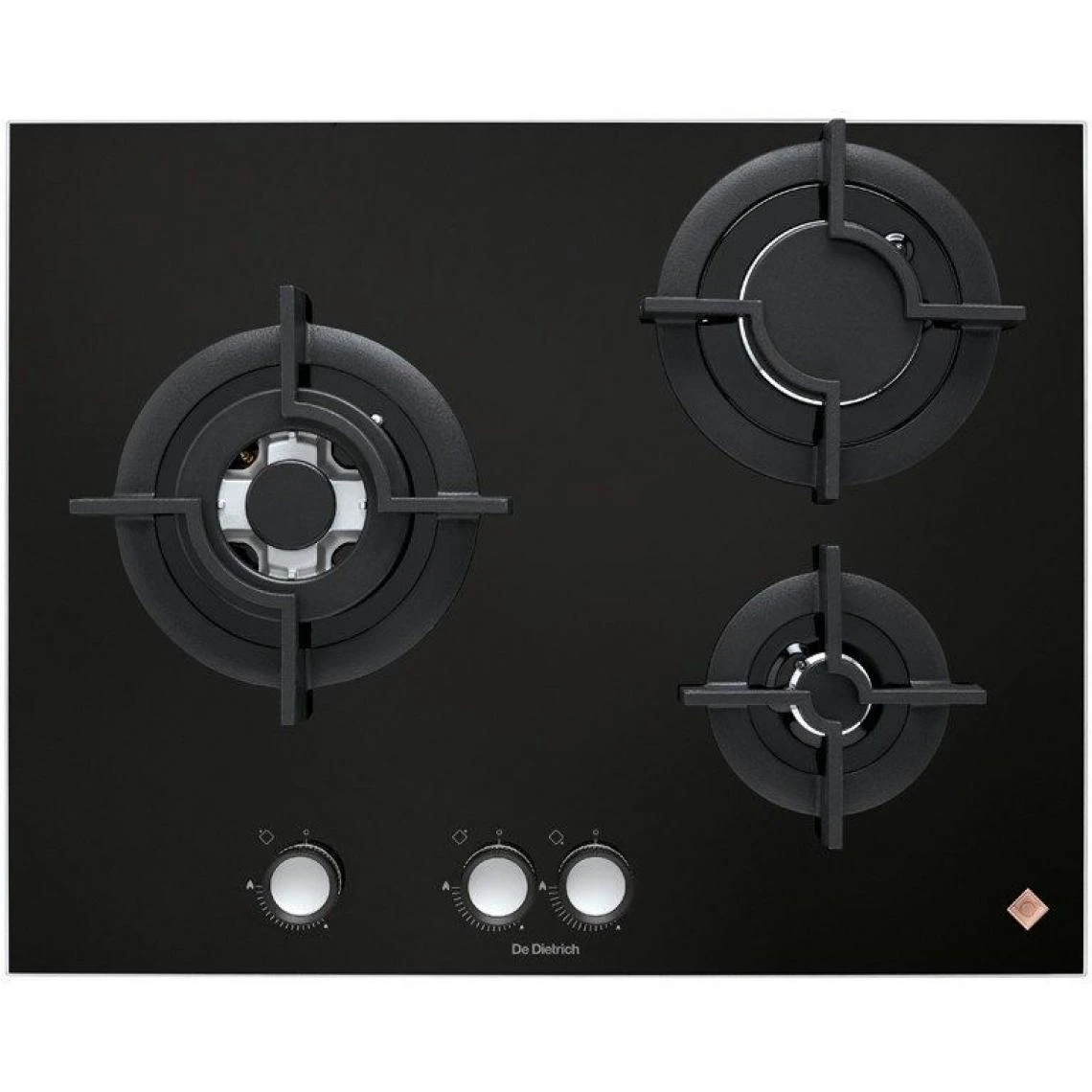 Table Verre Gaz 60cm 3 Feux Noir - Dpg7549b - DE DIETRICH