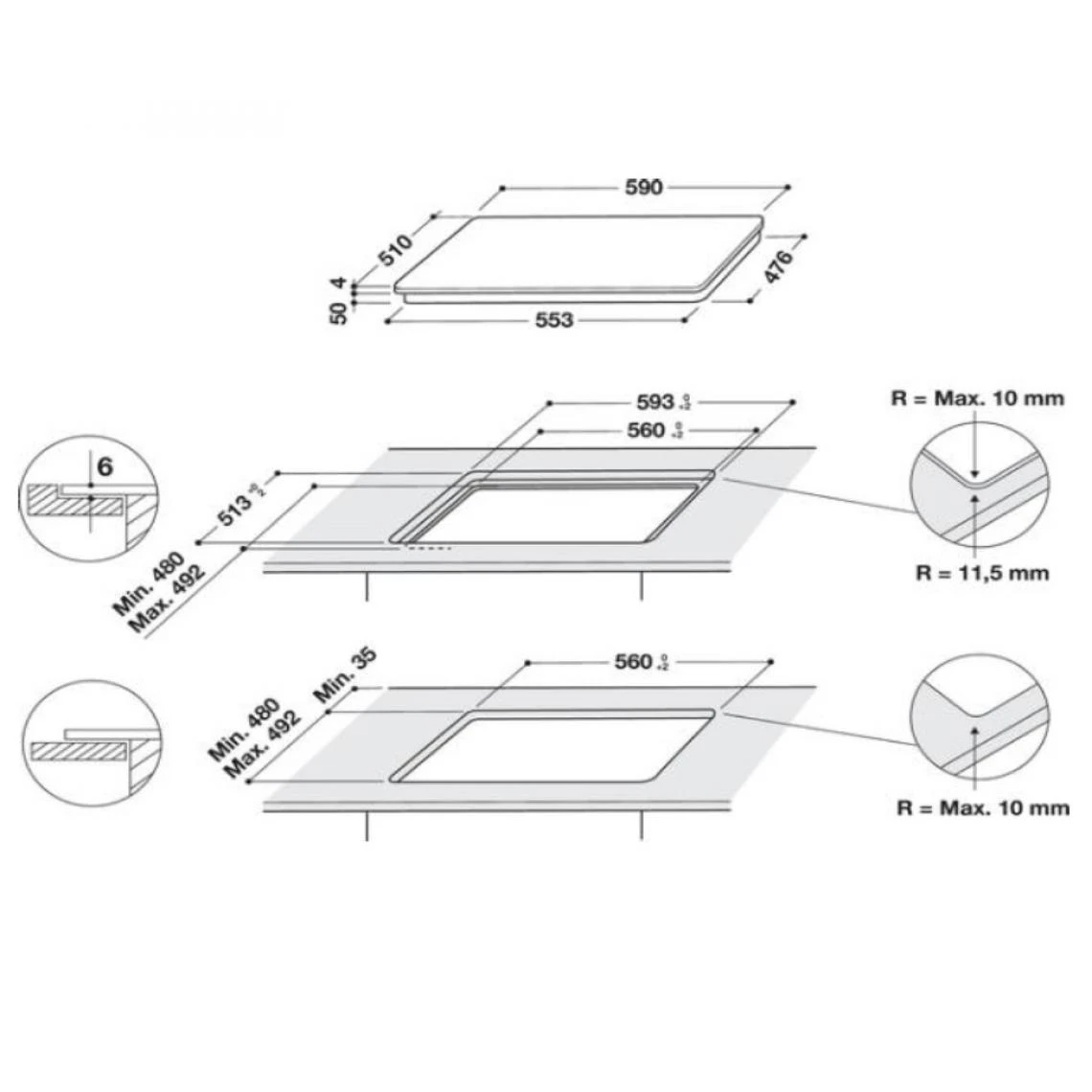 Plaque Induction INDESIT 7200W 59cm, IS 83 Q 60 NE – Image 3
