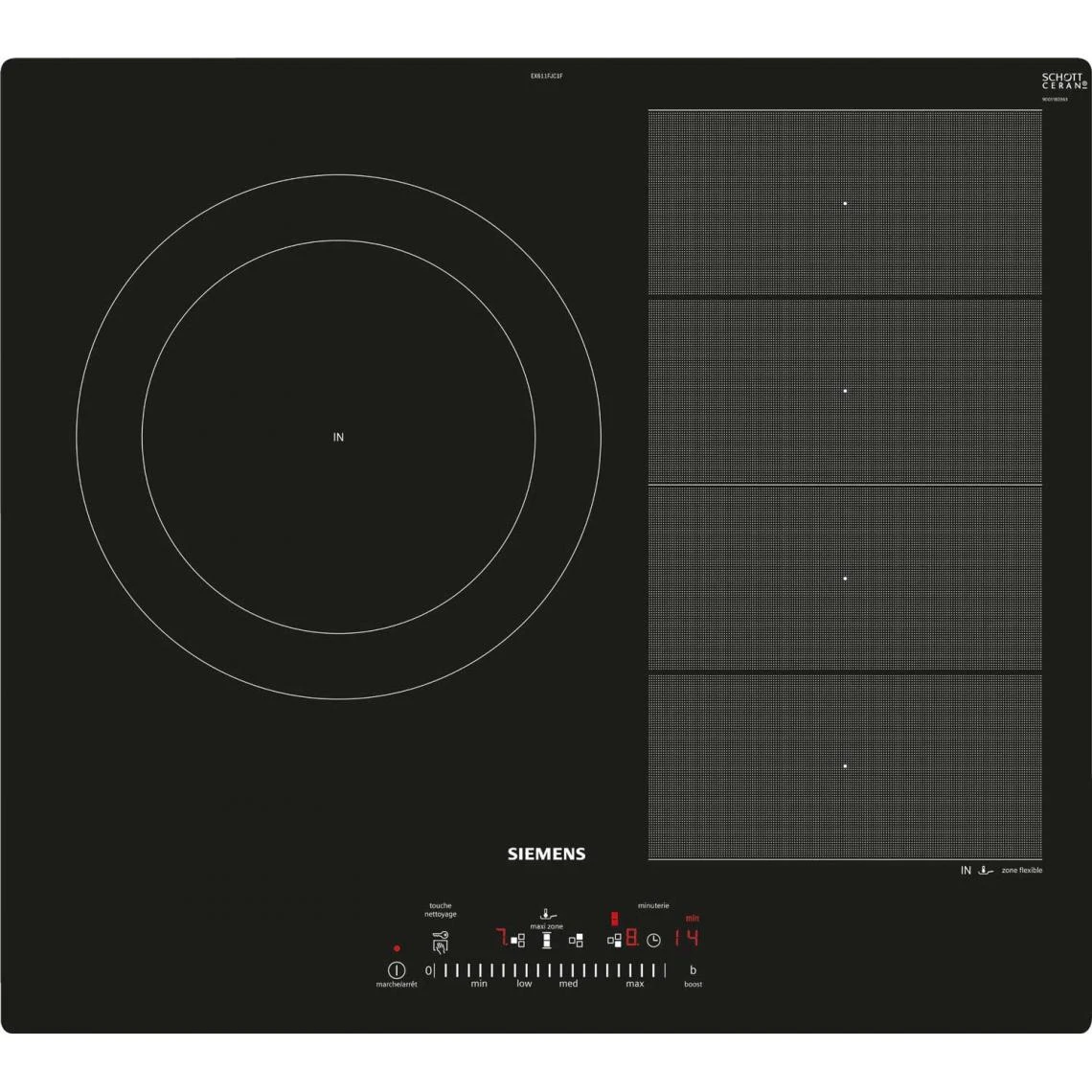 Siemens Table De Cuisson Induction 60cm 3 Feux 7400w Noir - Ex611fjc1f - SIEME...