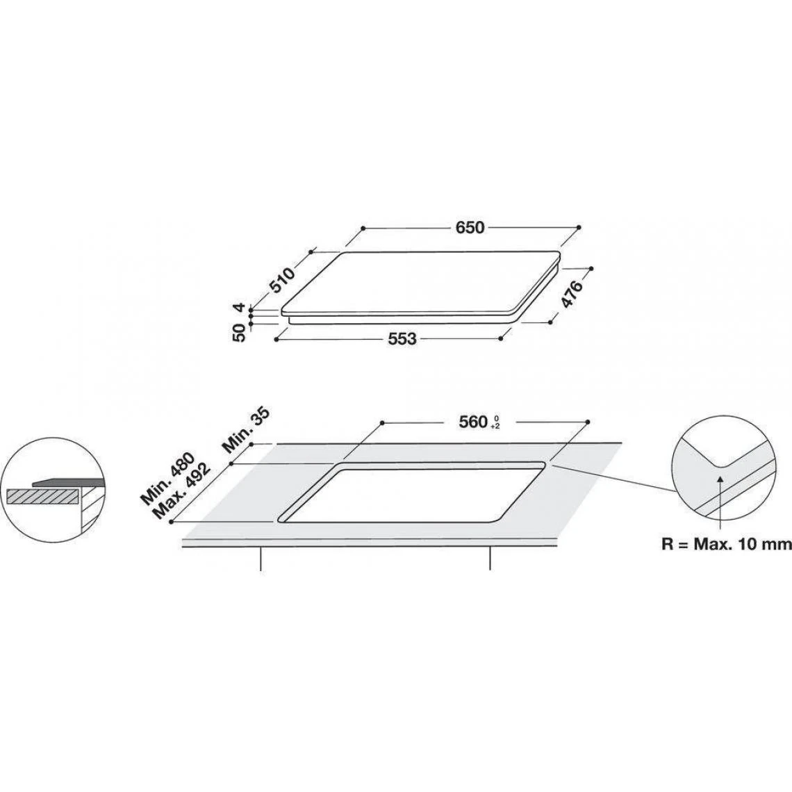 Whirlpool Table De Cuisson à Induction 65cm 4 Feux 7200w Noir - Wlb4265bfixl - ... – Image 3