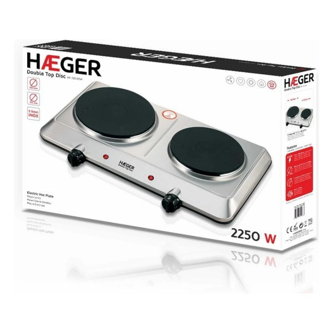 Plaque Électrique Haeger Double Top Disc 2 Feux à Gaz 2250W – Image 2