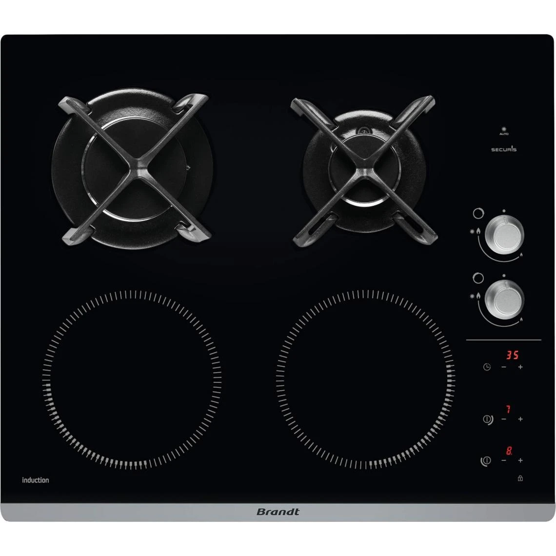 Brandt Table De Cuisson Mixte Gaz Et Induction 60cm 4 Feux Noir - Bpi6414bm -...
