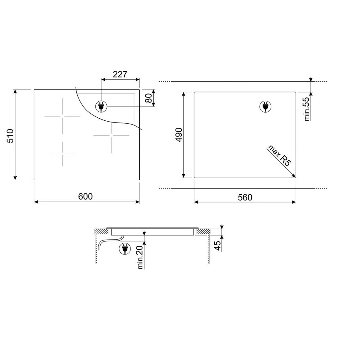 Smeg Table De Cuisson à Induction 60cm 4 Feux 7200w Noir - Si1m7643b - SME... – Image 2
