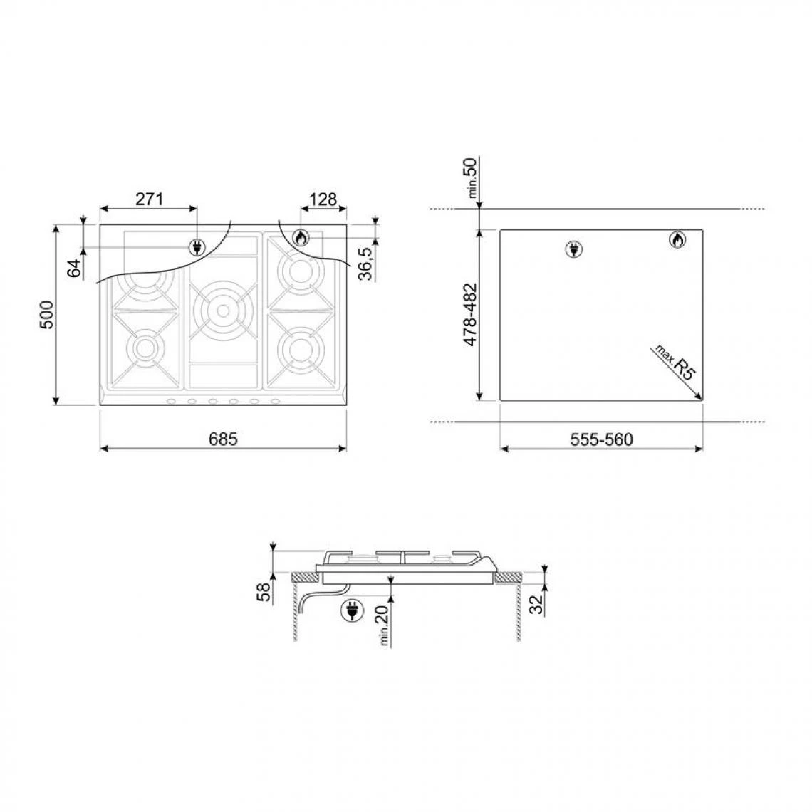 Table De Cuisson Gaz SMEG SR275X2 5 Foyers Inox – Image 2
