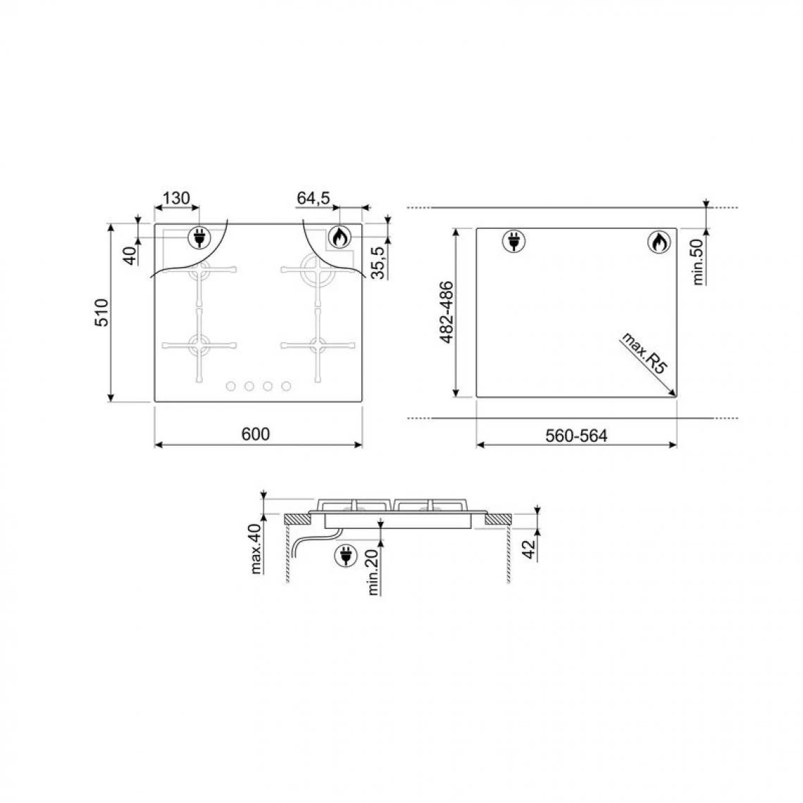 Table Gaz SMEG PV164N2 Noir – Image 4