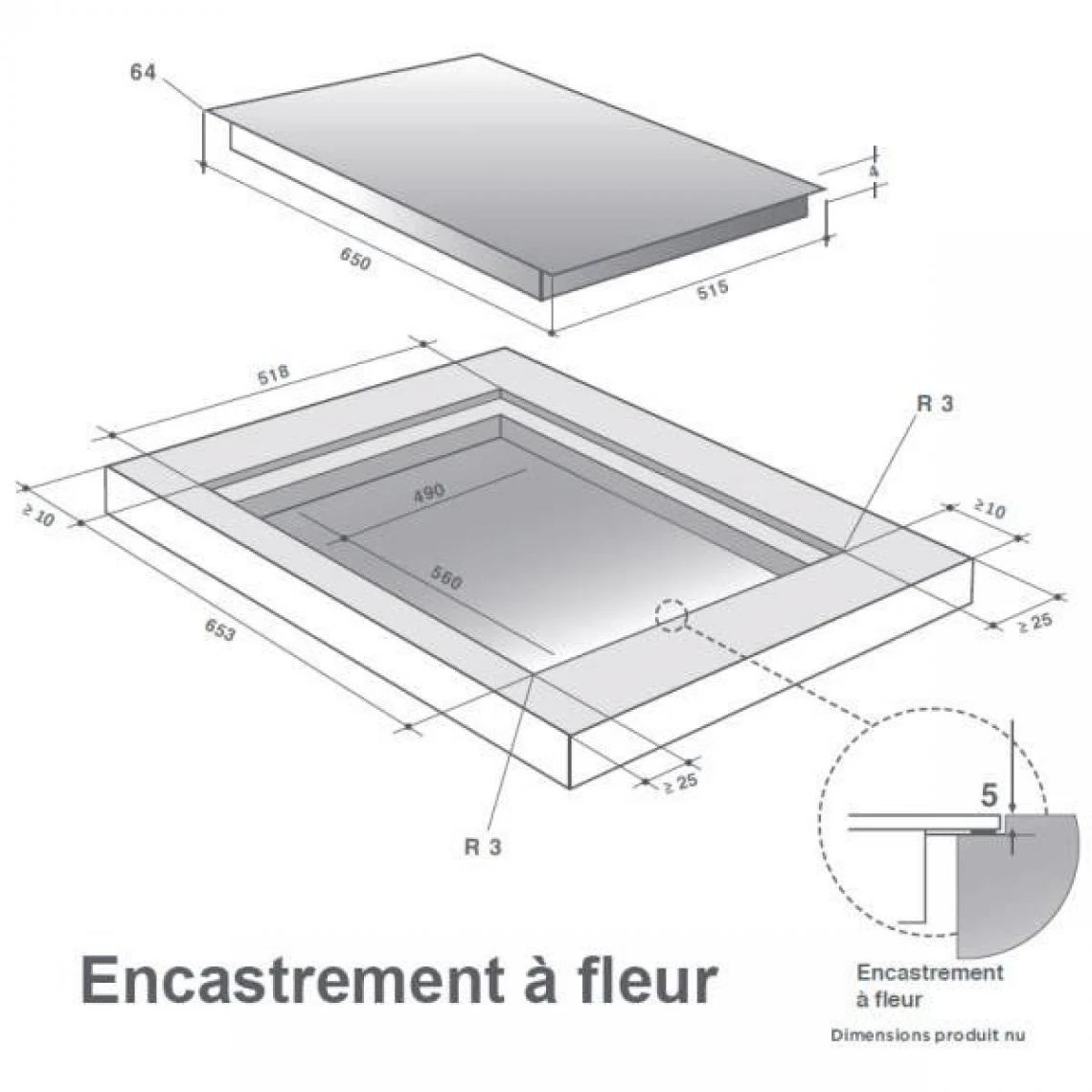 De Dietrich Table De Cuisson à Induction 65cm 3 Feux 7400w Noir - Dpi7584x - DE D...